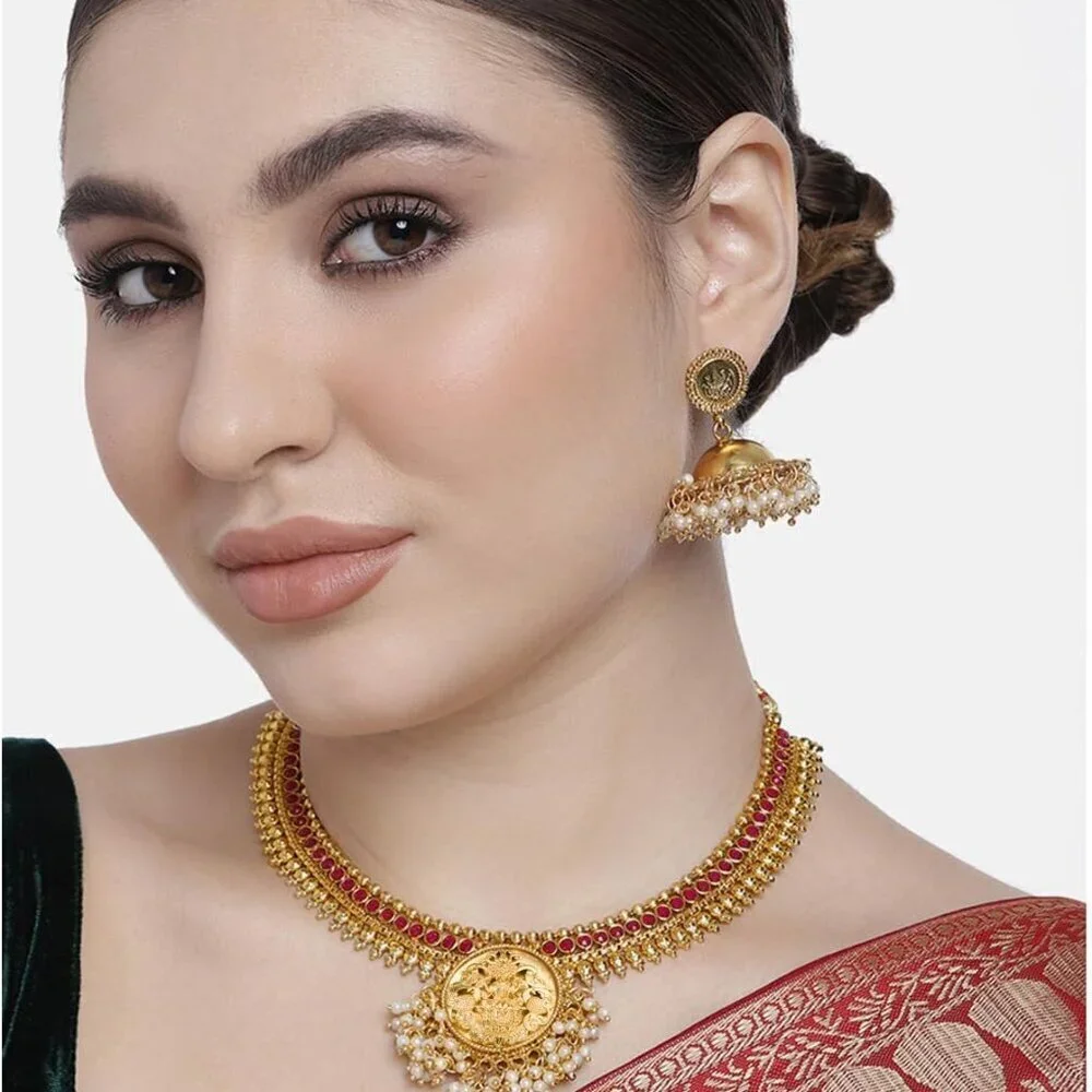 Indian Jhumka and Necklace Set Faux Stone Ethnic Wedding Jewelry Women